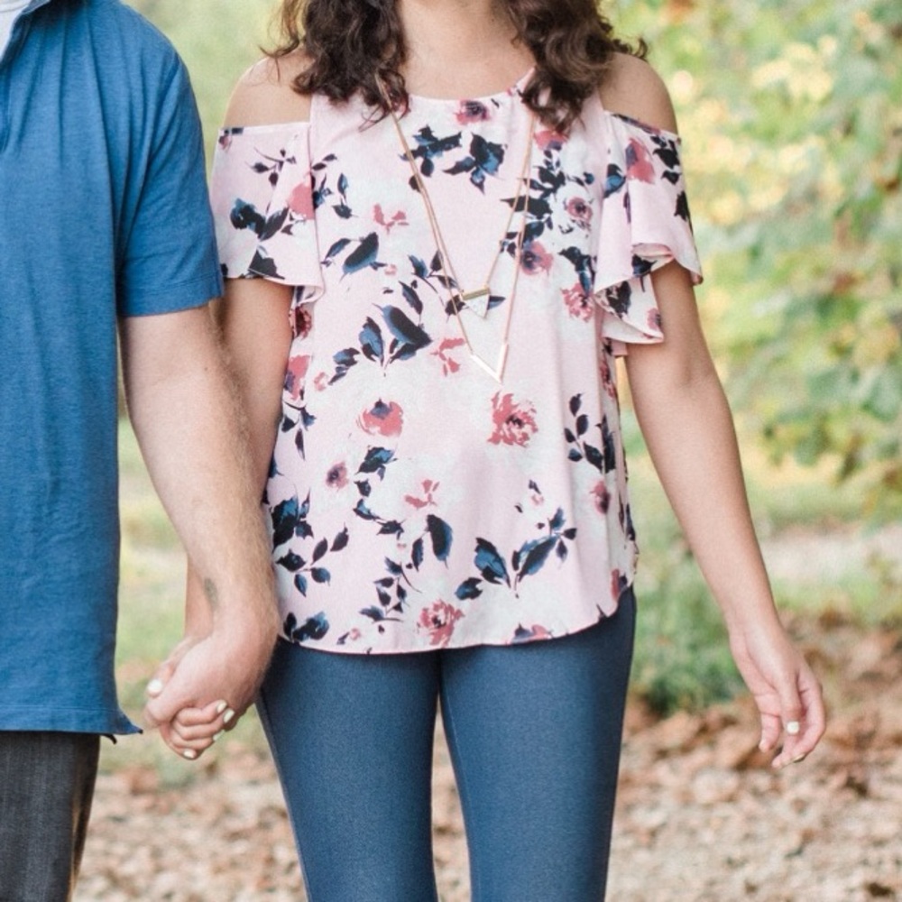 Pink floral top with attached necklace